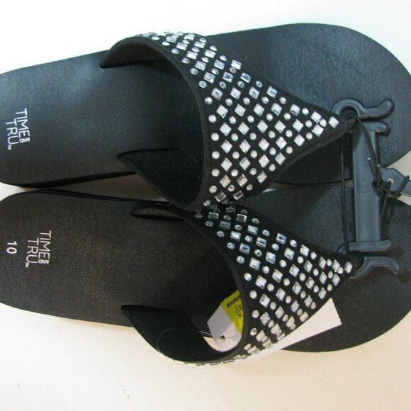 * Time And Tru Sandals Flip Flops NWT Black with Crystals Bling 9 10 11 - Picture 5 of 6